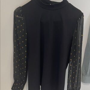 Ann Taylor Elegant Black Top with Sheer Sleeves